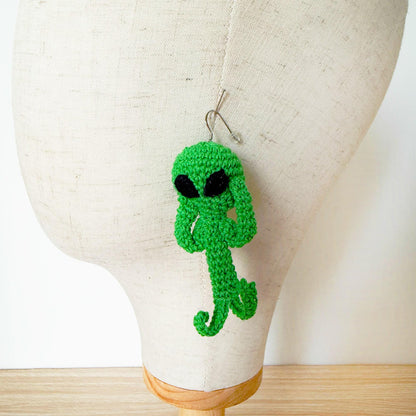 Crochet Alien Earrings | Handmade Green Alien Dangle Earrings | Cute UFO Jewelry | Quirky Gift