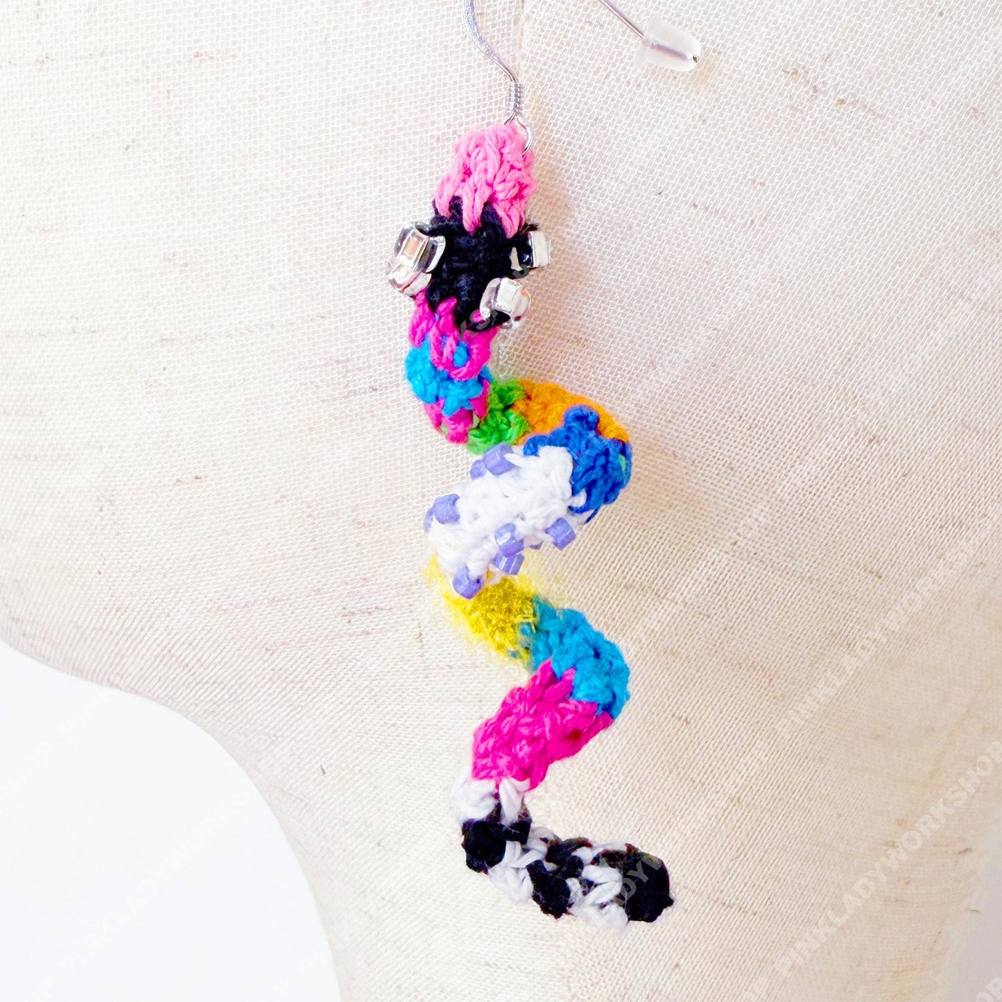 Colorful Crochet Snake Earrings | Bendable Poseable Dangle Earring | Handmade Statement Jewelry | Fun Art Earring