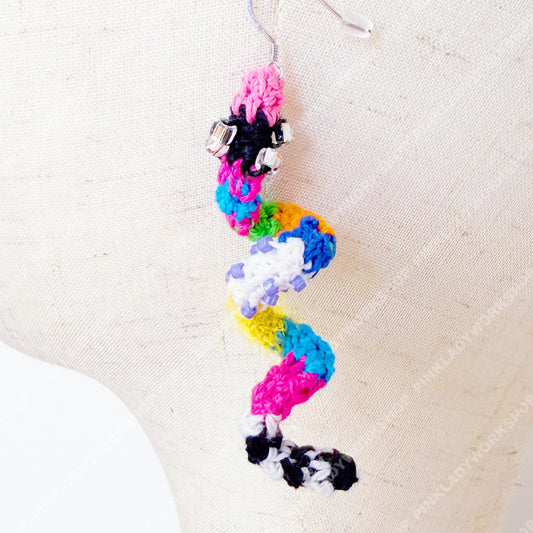 Colorful Crochet Snake Earrings | Bendable Poseable Dangle Earring | Handmade Statement Jewelry | Fun Art Earring