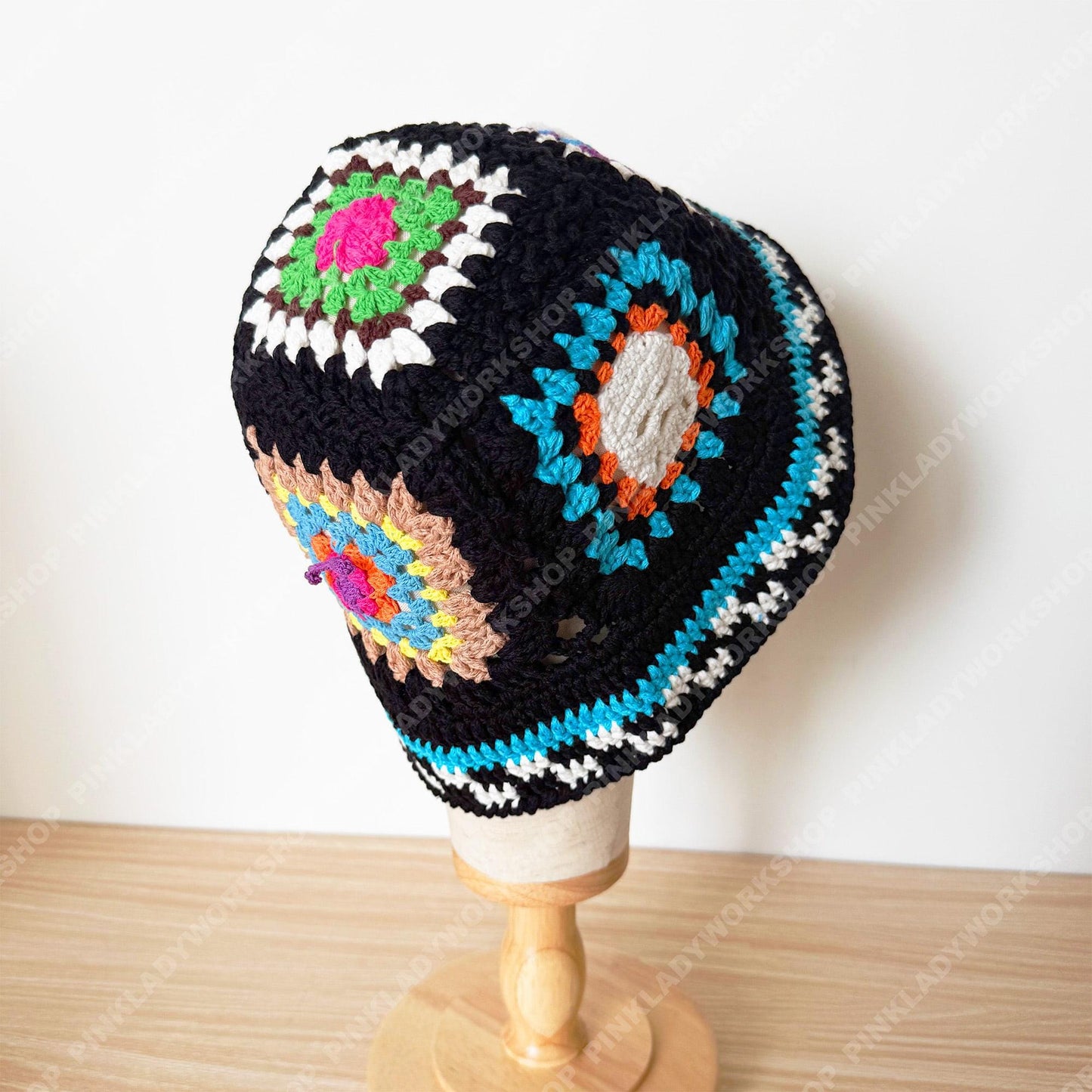 Crochet Granny Square Hat | Handmade Colorful Crochet Beanie | Retro Patchwork Hat | Unique Art Hat