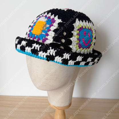 Crochet Granny Square Hat | Handmade Colorful Crochet Beanie | Retro Patchwork Hat | Unique Art Hat