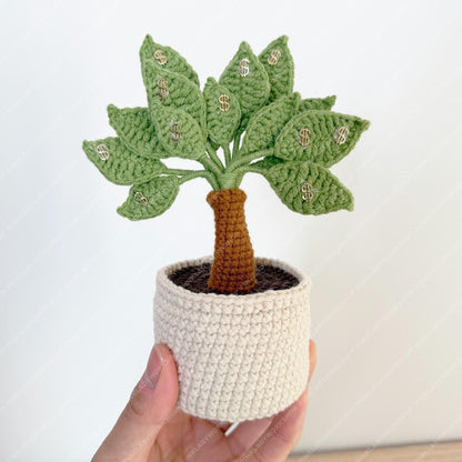 Crochet Money Tree | Handmade Yarn Fortune Plant, Feng Shui Decor