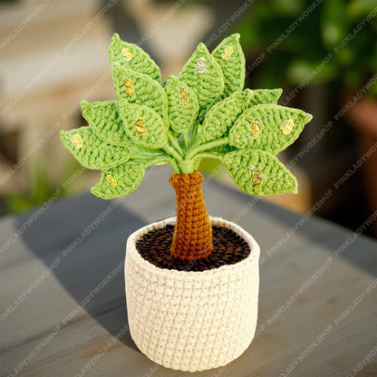 Crochet Money Tree | Handmade Yarn Fortune Plant, Feng Shui Decor