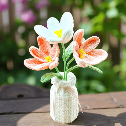 Handmade Crochet Flower Pot (included) Vase (included) | Pink Tulip Decor | Pink Crochet Flower | Decorative Plants | Crochet Flowers