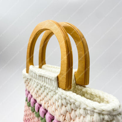Handmade Crochet Tulip Purse | Pink Ombre Bag, Wooden Handle