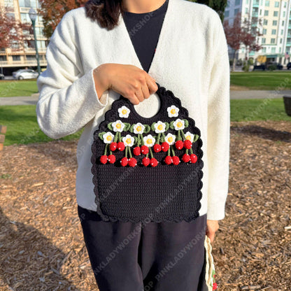 Crochet Strawberry Tote Bag | Handmade Purse | Cute Floral Bag with 3D Strawberry