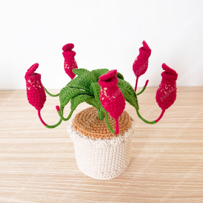 Crochet Pitcher Plant | Handmade Carnivorous Plant | Amigurumi Nepenthes | Cute Desk Plant Decor Gift