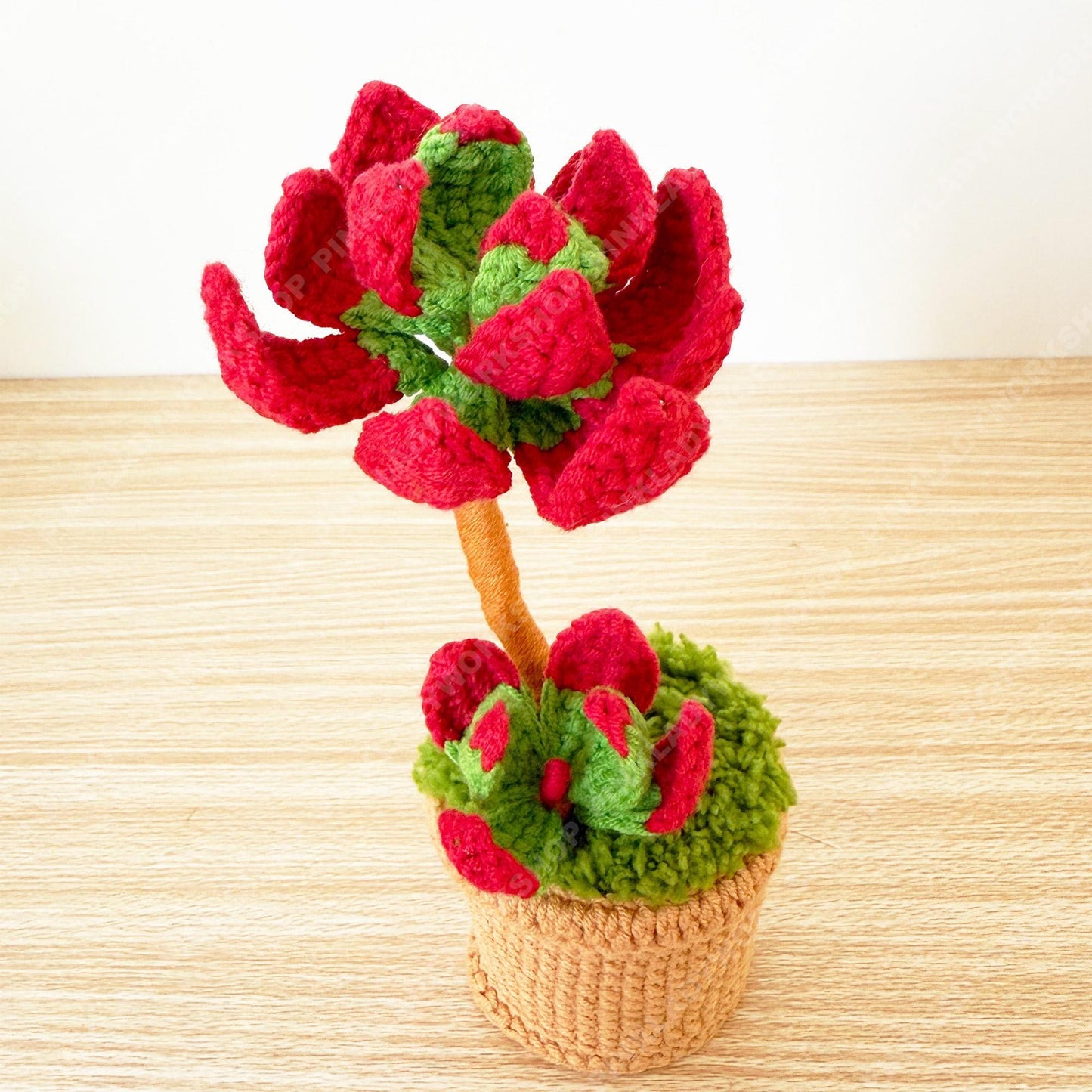 Crochet Campfire Succulent | Handmade Red Crassula Plant | Amigurumi Succulent Pot | Cute Desk Plant Gift