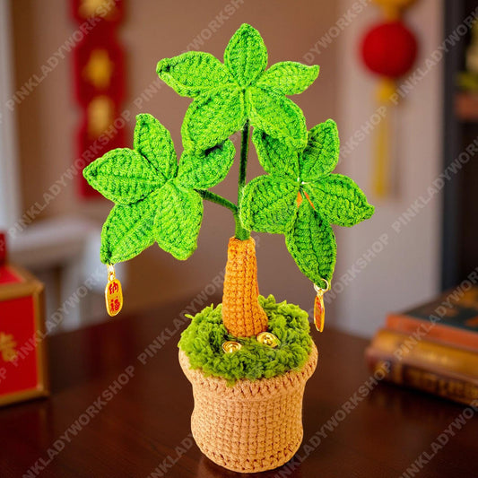 Chinese New Year Crochet Money Tree | Lucky Feng Shui Plant | Handmade Prosperity Gift | Lunar New Year Decor