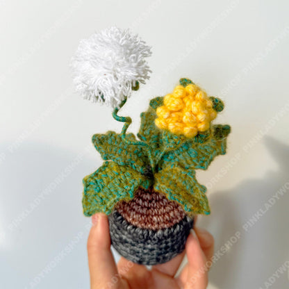 Crochet Mixed Yarn Dandelion Flower | Handmade Wish Flower Pot | Amigurumi Dandelion Decor | Cute Desk Gift