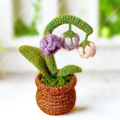 Crochet Mixed Yarn Purple Lily of the Valley | Handmade Bell Flower Plant | Amigurumi Floral Decor | Cute Desk Gift