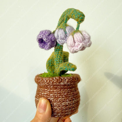 Crochet Mixed Yarn Purple Lily of the Valley | Handmade Bell Flower Plant | Amigurumi Floral Decor | Cute Desk Gift