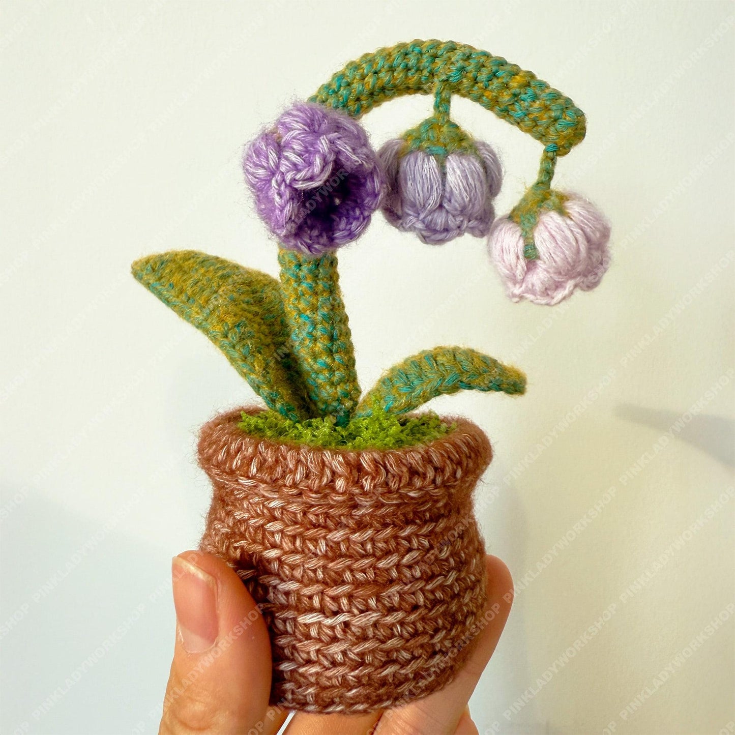Crochet Mixed Yarn Purple Lily of the Valley | Handmade Bell Flower Plant | Amigurumi Floral Decor | Cute Desk Gift