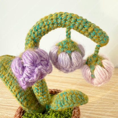 Crochet Mixed Yarn Purple Lily of the Valley | Handmade Bell Flower Plant | Amigurumi Floral Decor | Cute Desk Gift