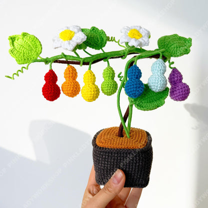 Crochet Rainbow Gourd Vine | Handmade Colorful Calabash Plant | Amigurumi Plant Decor | Cute Desk Gift