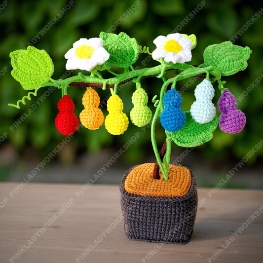 Crochet Rainbow Gourd Vine | Handmade Colorful Calabash Plant | Amigurumi Plant Decor | Cute Desk Gift