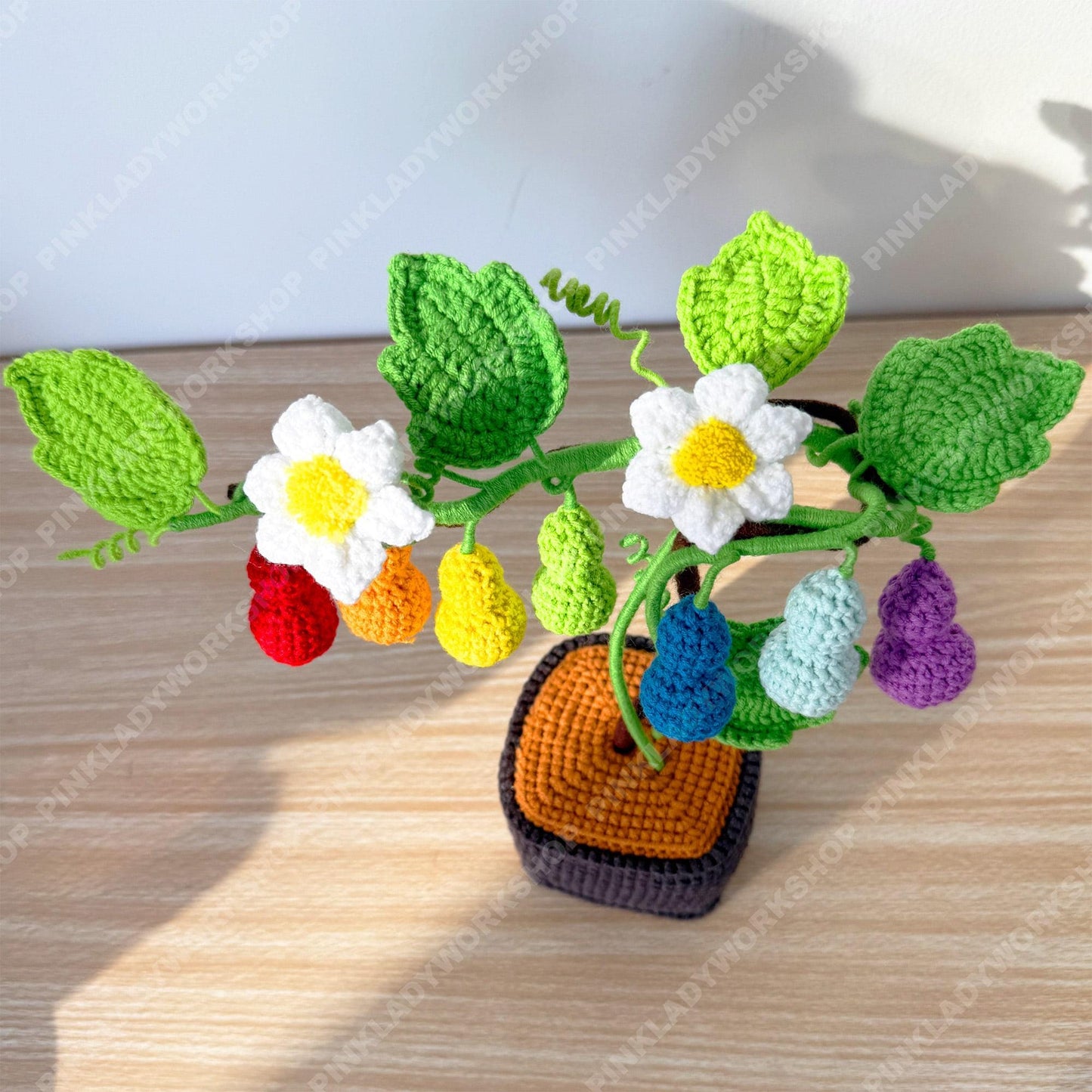 Crochet Rainbow Gourd Vine | Handmade Colorful Calabash Plant | Amigurumi Plant Decor | Cute Desk Gift
