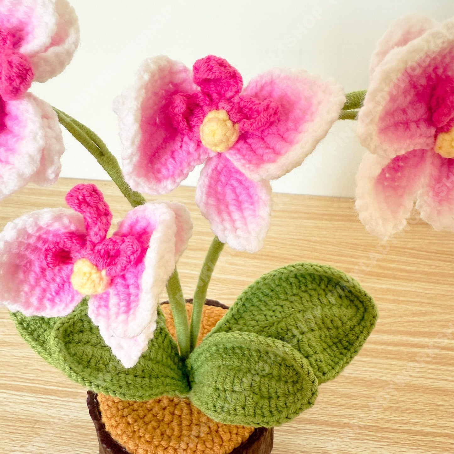 Pre-order Crochet Orchid Plant | Handmade Pink Orchid Flower with Plastic Pot | Amigurumi Potted Orchid Decor | Gift for Mom