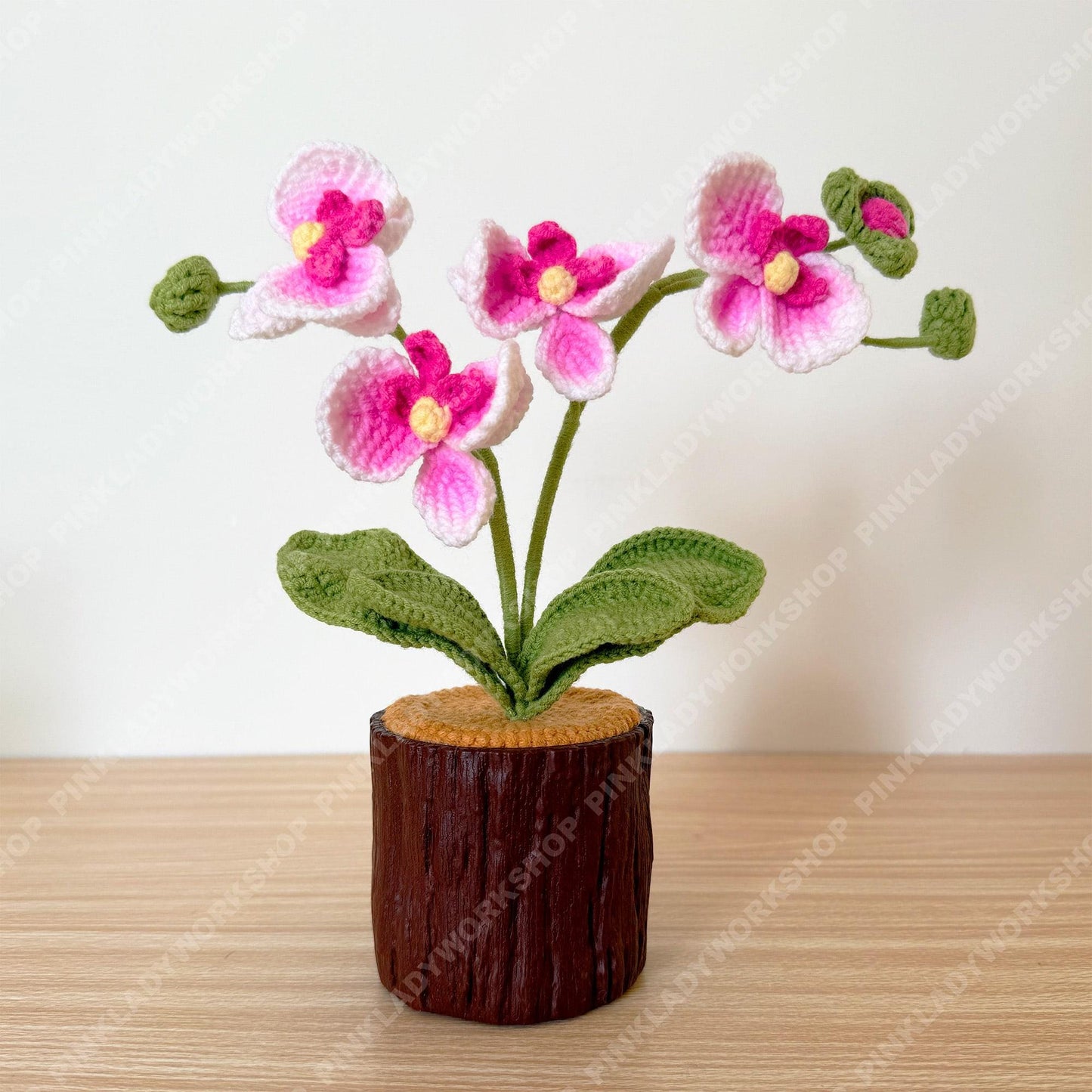 Pre-order Crochet Orchid Plant | Handmade Pink Orchid Flower with Plastic Pot | Amigurumi Potted Orchid Decor | Gift for Mom