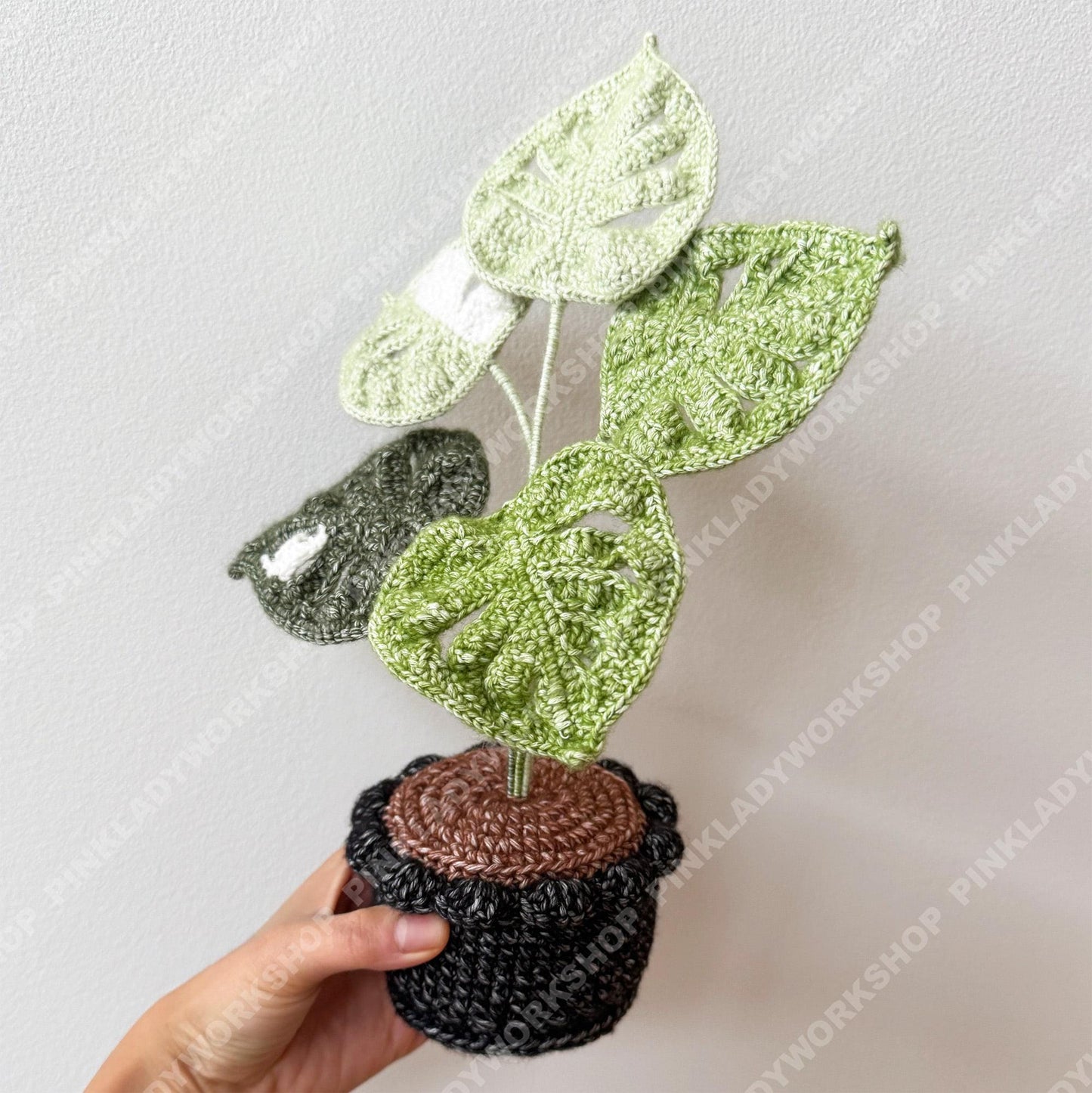 Crochet Mixed Yarn Monstera Plant in Pot: Handmade Yarn Houseplant Decor