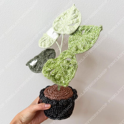Crochet Mixed Yarn Monstera Plant in Pot: Handmade Yarn Houseplant Decor