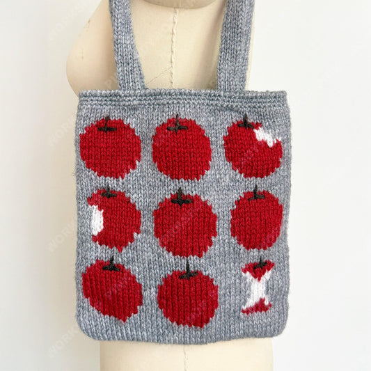 Alpaca Wool Apple Mini Tote Bag | Handmade Knit Tote | Soft Warm Small Shoulder Bag | Cute Everyday Purse 9.1 × 9.4 inches