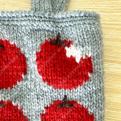 Alpaca Wool Apple Mini Tote Bag | Handmade Knit Tote | Soft Warm Small Shoulder Bag | Cute Everyday Purse 9.1 × 9.4 inches