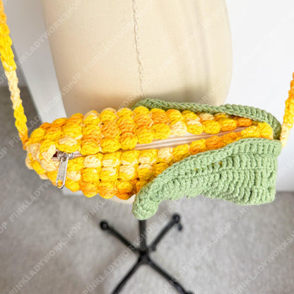 Handmade Crochet Corn Pouch | Pencil Case | Cute Veggie Zipper Bag | Yarn Art Accessory | Corn Zipper Pouch | Back to School Gift