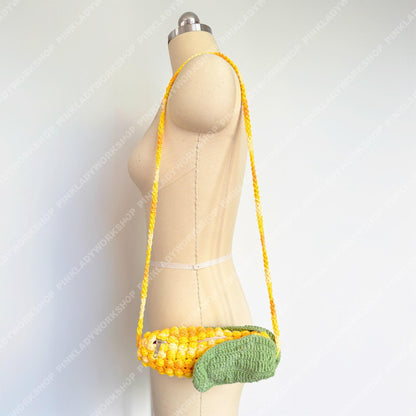 Handmade Crochet Corn Pouch | Pencil Case | Cute Veggie Zipper Bag | Yarn Art Accessory | Corn Zipper Pouch | Back to School Gift