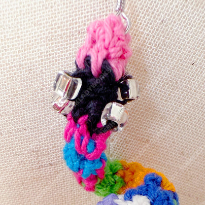 Colorful Crochet Snake Earrings | Bendable Poseable Dangle Earring | Handmade Statement Jewelry | Fun Art Earring