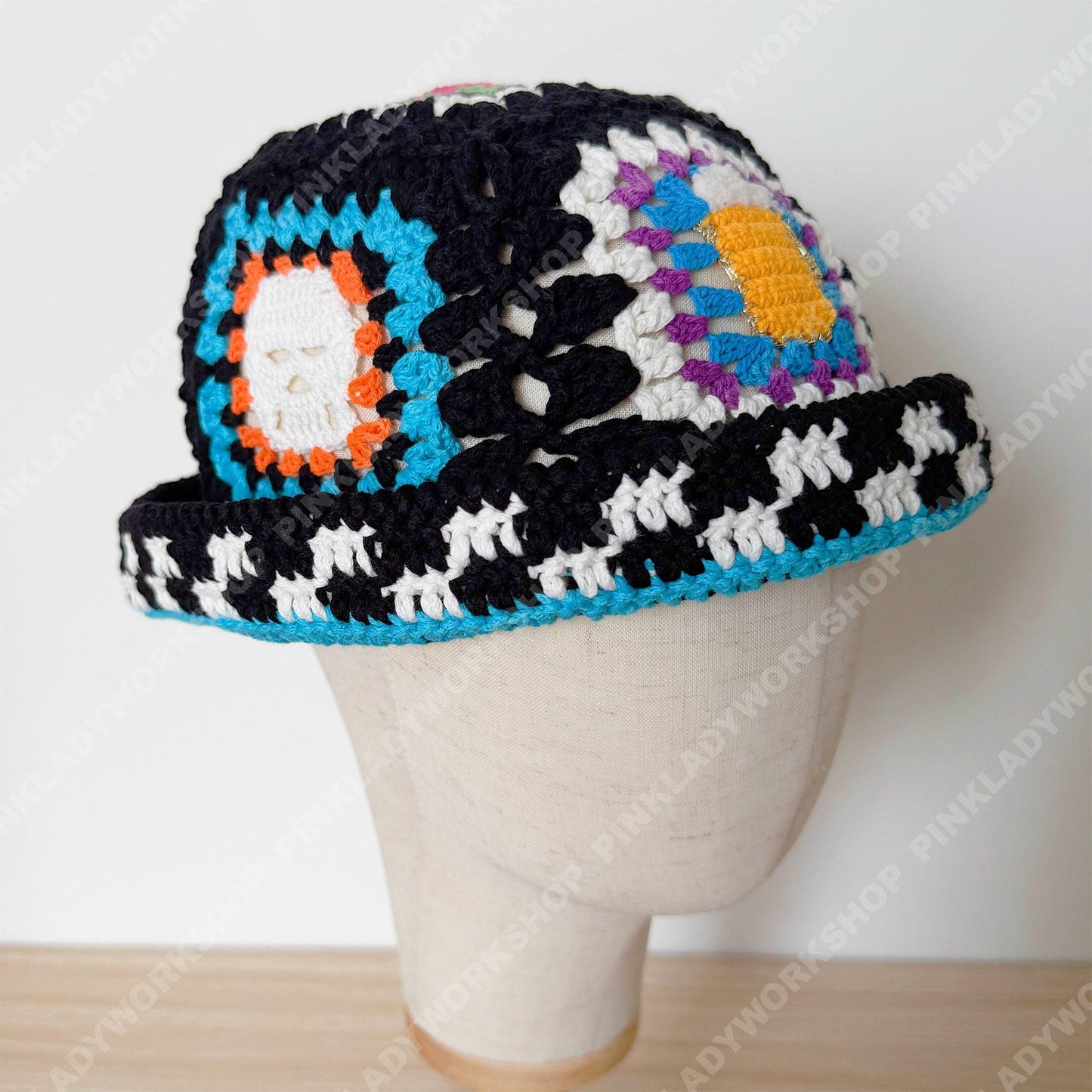 Crochet Granny Square Hat | Handmade Colorful Crochet Beanie | Retro Patchwork Hat | Unique Art Hat
