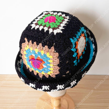 Crochet Granny Square Hat | Handmade Colorful Crochet Beanie | Retro Patchwork Hat | Unique Art Hat