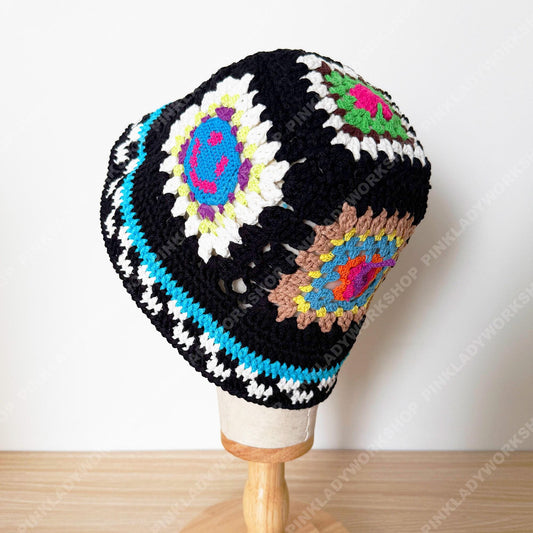 Crochet Granny Square Hat | Handmade Colorful Crochet Beanie | Retro Patchwork Hat | Unique Art Hat
