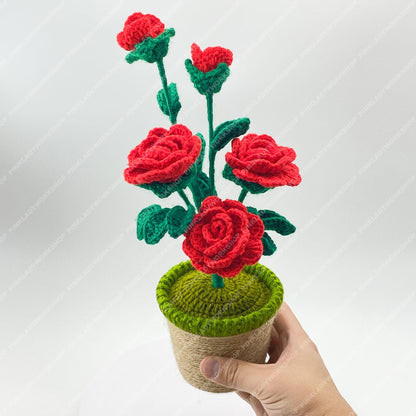 Pre-order Crochet Rose Plant | Handmade Red Rose Pot | Forever Flower Decor | Valentine Gift | Desk Home Decor