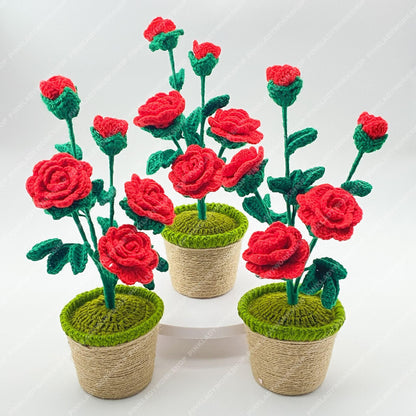 Pre-order Crochet Rose Plant | Handmade Red Rose Pot | Forever Flower Decor | Valentine Gift | Desk Home Decor