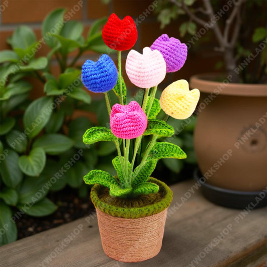 Pre-order Crochet Tulip Plant | Handmade Colorful Tulips | Forever Flower Pot | Spring Home Decor | Gift for Her