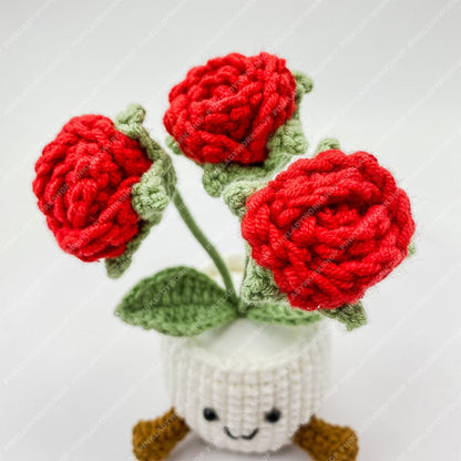 Pre-order Crochet Rose Plant | Smiley Flower Pot | Handmade Amigurumi Decor | Cute Desk Plant Gift | Valentine Flower
