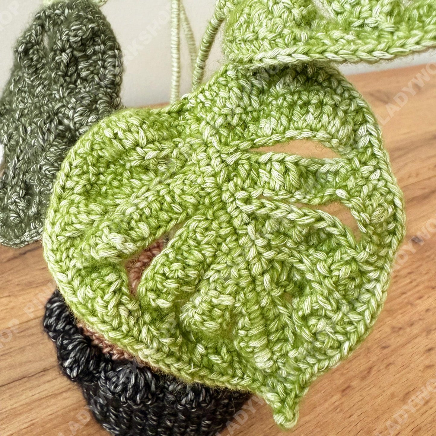 Crochet Mixed Yarn Monstera Plant in Pot: Handmade Yarn Houseplant Decor