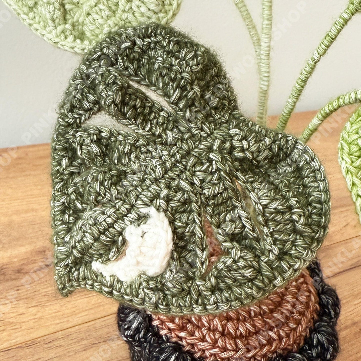 Crochet Mixed Yarn Monstera Plant in Pot: Handmade Yarn Houseplant Decor
