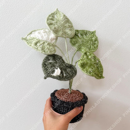 Crochet Mixed Yarn Monstera Plant in Pot: Handmade Yarn Houseplant Decor
