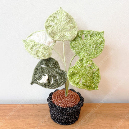 Crochet Mixed Yarn Monstera Plant in Pot: Handmade Yarn Houseplant Decor