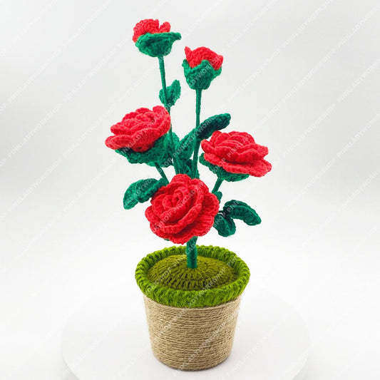Pre-order Crochet Rose Plant | Handmade Red Rose Pot | Forever Flower Decor | Valentine Gift | Desk Home Decor