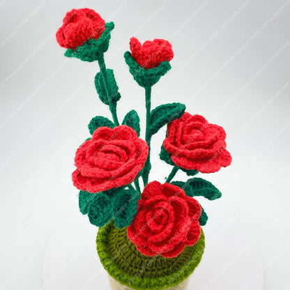 Pre-order Crochet Rose Plant | Handmade Red Rose Pot | Forever Flower Decor | Valentine Gift | Desk Home Decor