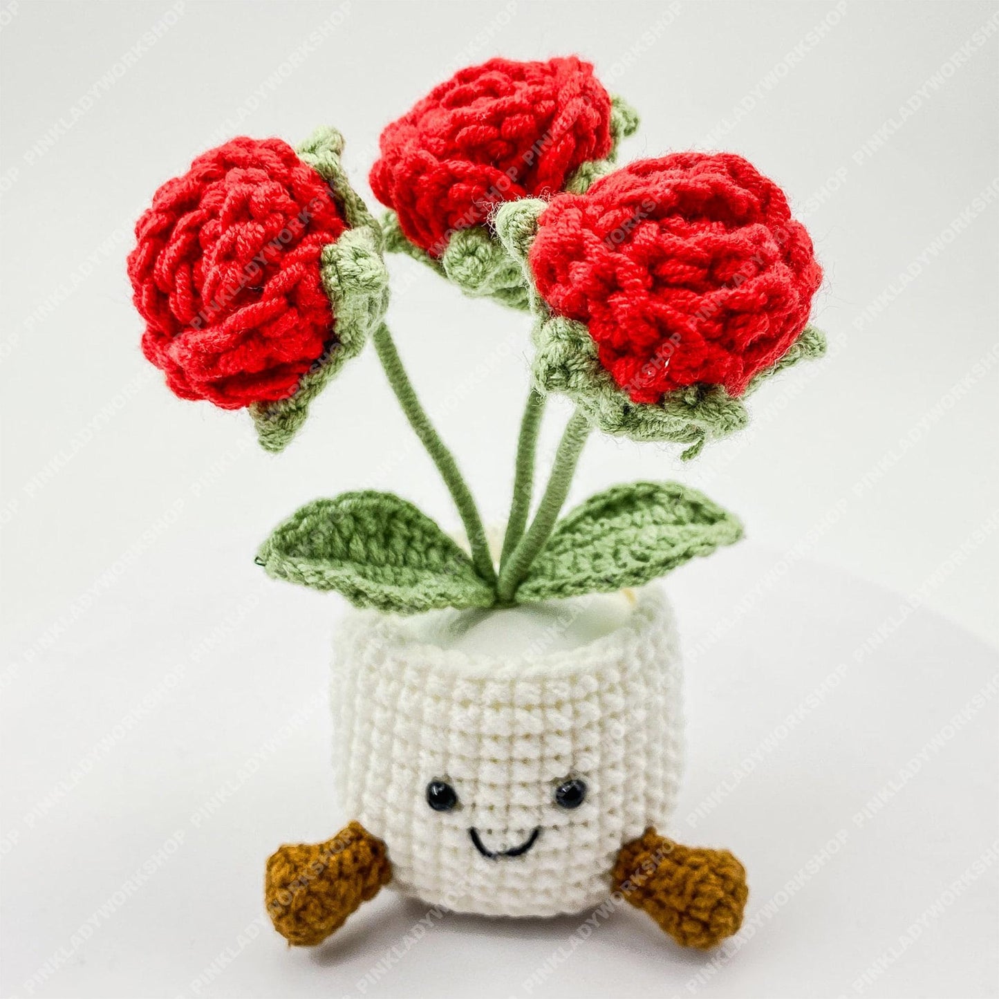 Pre-order Crochet Rose Plant | Smiley Flower Pot | Handmade Amigurumi Decor | Cute Desk Plant Gift | Valentine Flower
