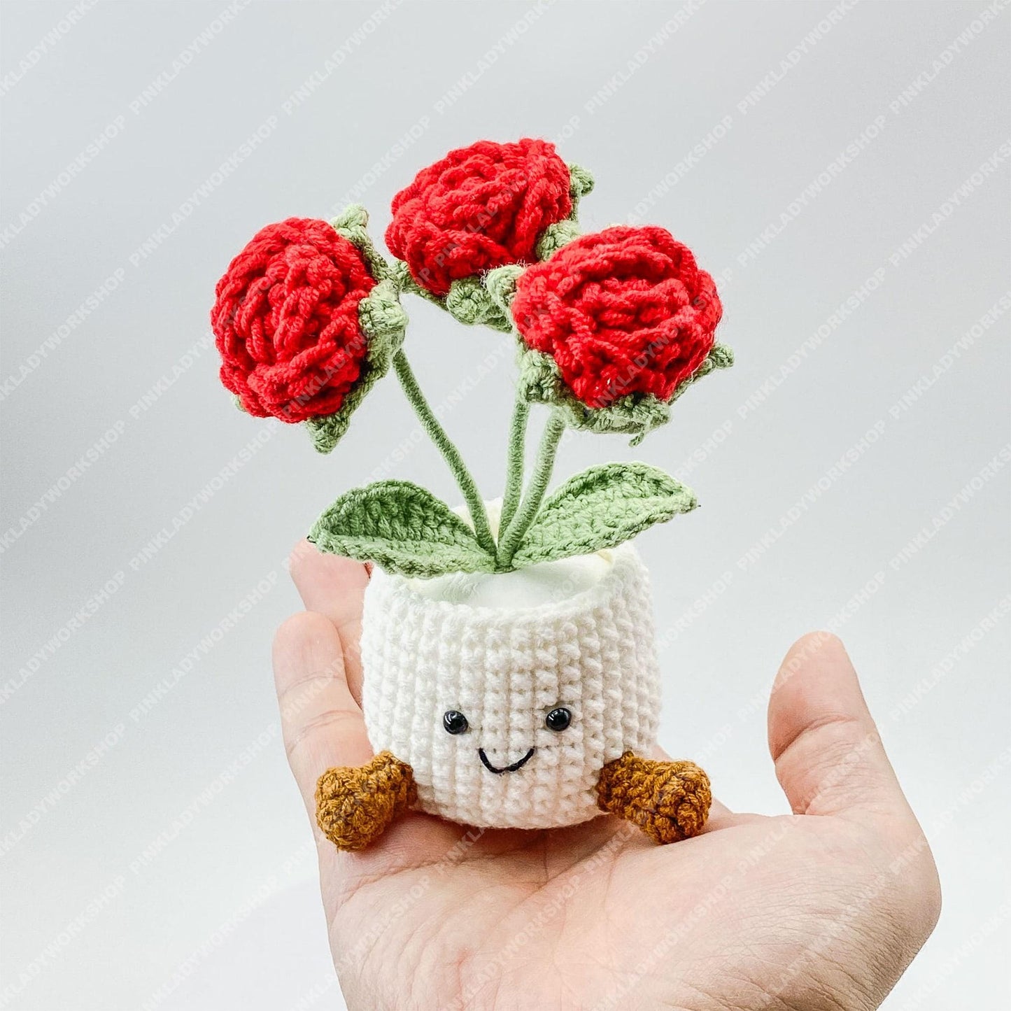 Pre-order Crochet Rose Plant | Smiley Flower Pot | Handmade Amigurumi Decor | Cute Desk Plant Gift | Valentine Flower