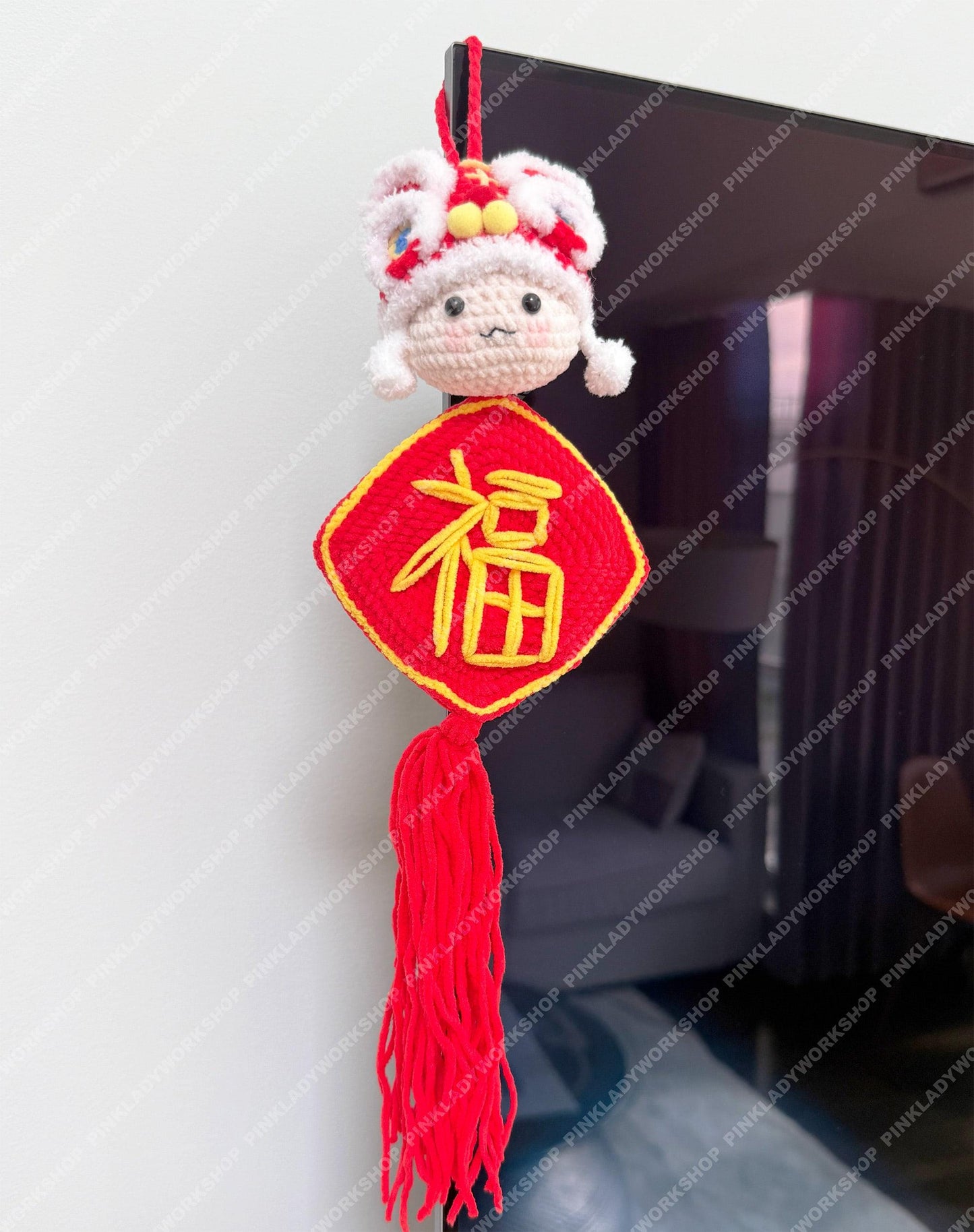 Crochet Lion Head Decor | Chinese New Year Hanging, Firecracker or Fu Charm