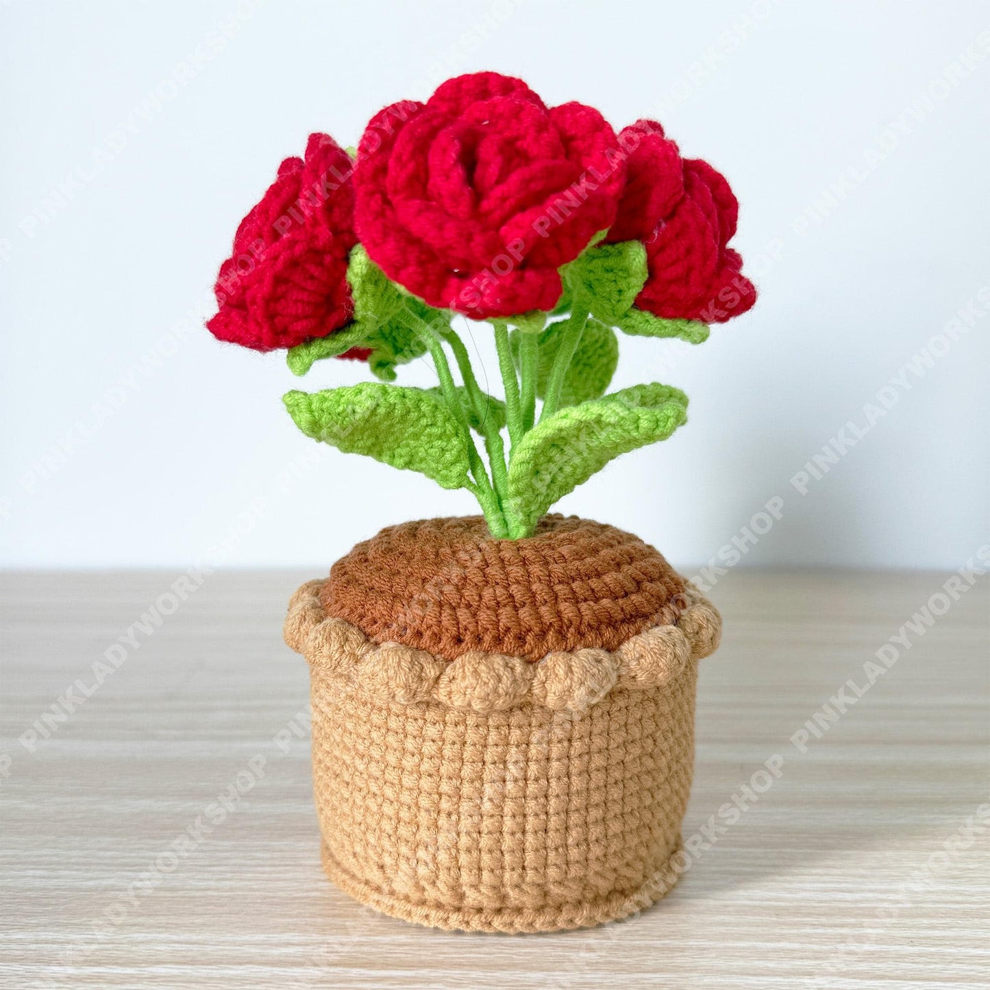 Crochet Rose Flower Pot | Handmade Knitted Rose Plant | Forever Flower Home Decor | Romantic Desk Gift