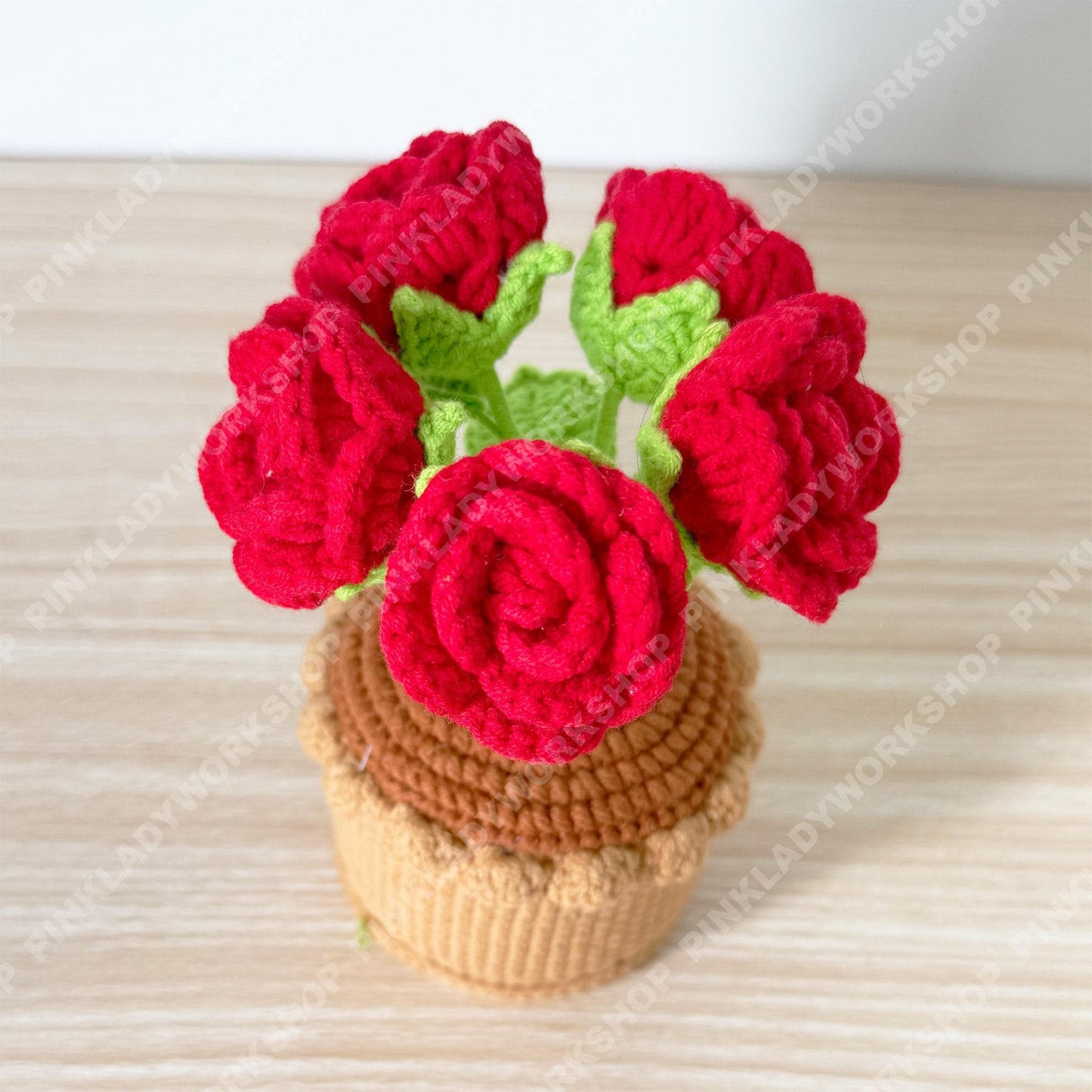 Crochet Rose Flower Pot | Handmade Knitted Rose Plant | Forever Flower Home Decor | Romantic Desk Gift