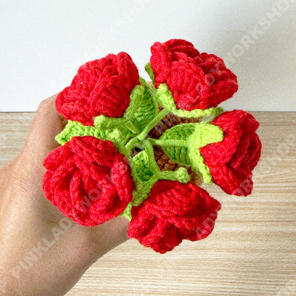 Crochet Rose Flower Pot | Handmade Knitted Rose Plant | Forever Flower Home Decor | Romantic Desk Gift