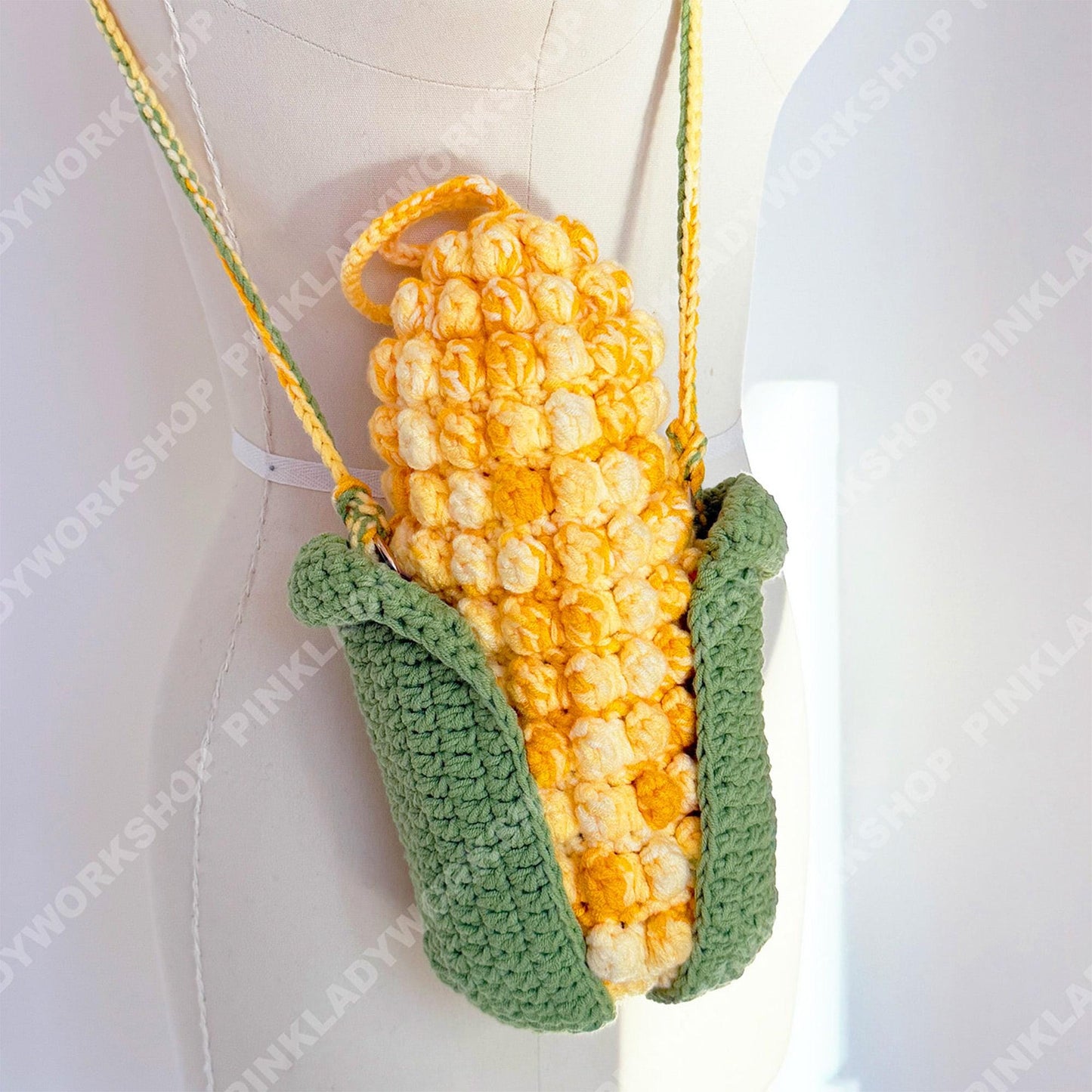 Handmade Crochet Corn Pencil Case | Crossbody Purse | Cute Veggie Zipper Pouch